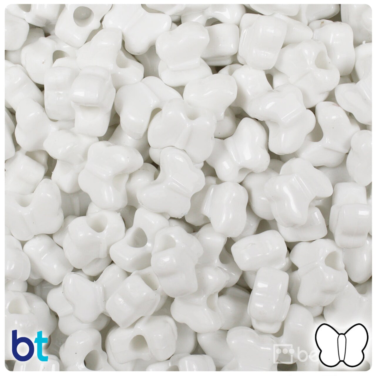 BeadTin Bright White Opaque 13mm Butterfly Plastic Pony Beads (250pcs)